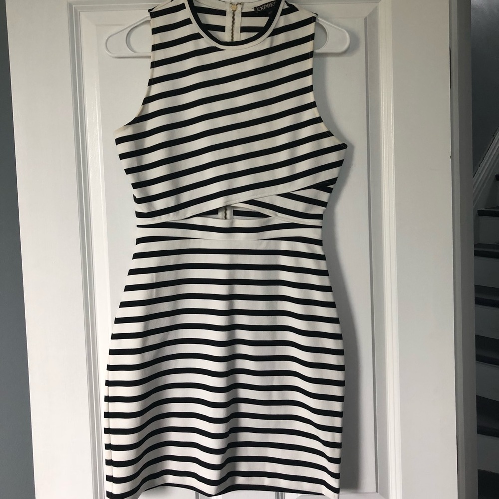 Express black & white striped dress